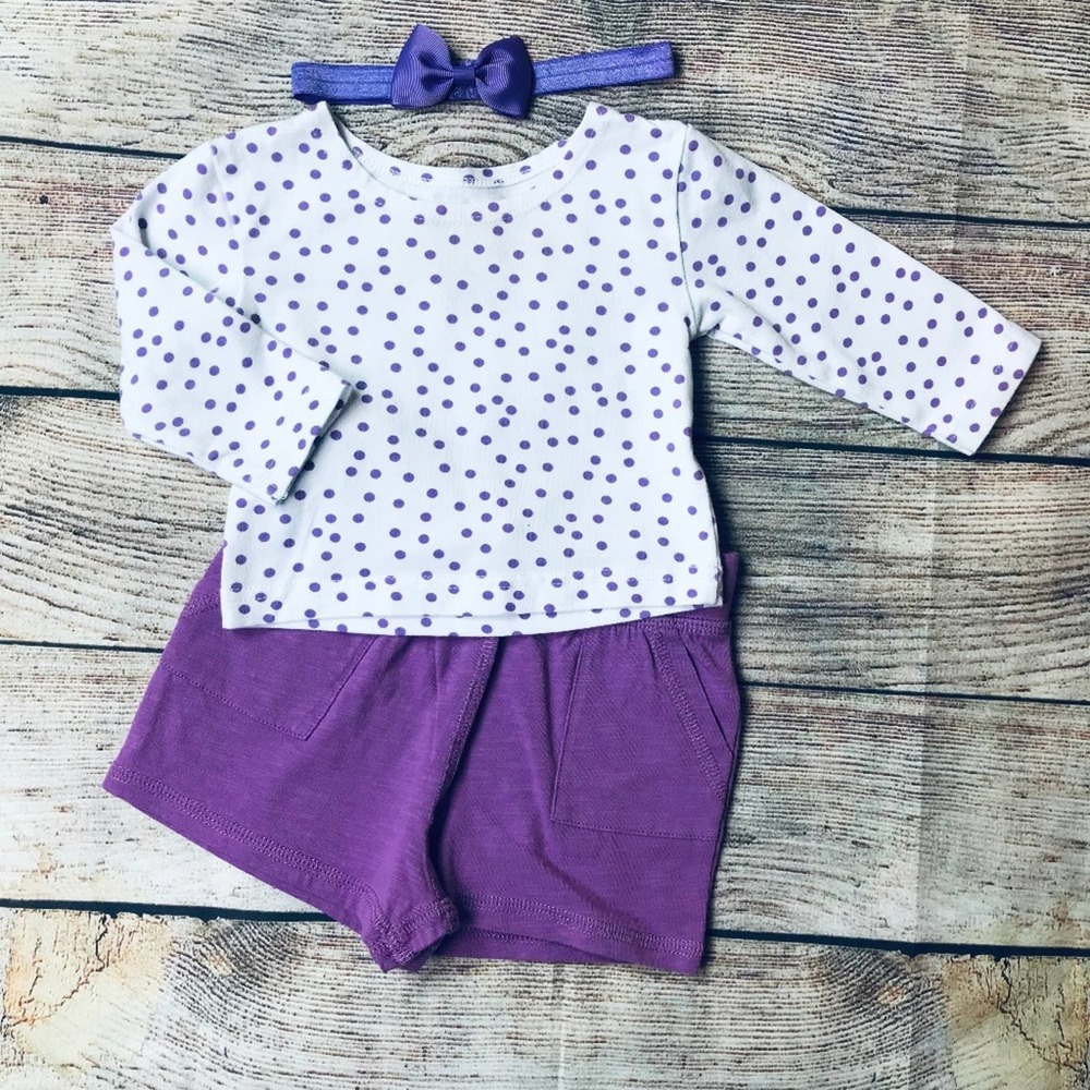 June & January Top+Primary Shorts+Bow 3-6M